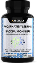X Gold Health Phosphatidylserine y Bacopa Monnieri 800 mg | Suplemento Nootrópico para el Enfoque y la Memoria | 120 Cápsulas Vegetales