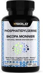 X Gold Health Phosphatidylserine y Bacopa Monnieri 800 mg | Suplemento Nootrópico para el Enfoque y la Memoria | 120 Cápsulas Vegetales