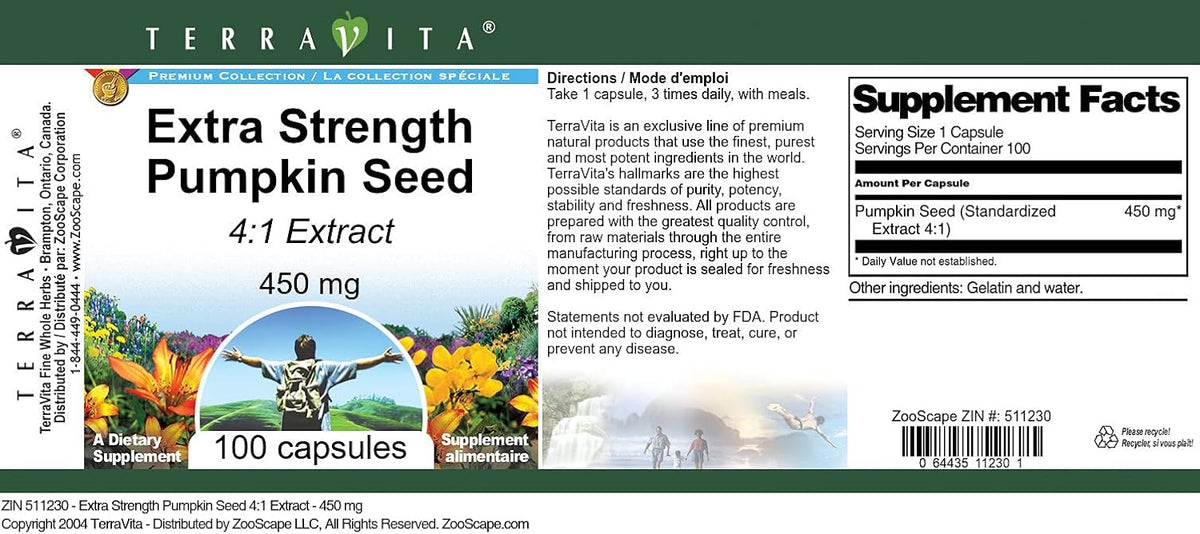 Extra Strength Pumpkin Seed 4:1 Extract - 450 mg (100 Cápsulas) – Image 4