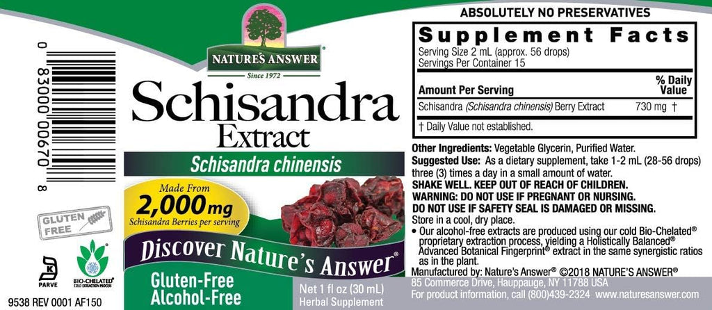 Nature's Answer Extracto de Schisandra - Sin Alcohol, Sin Gluten - Apoyo para el Estrés y la Fatiga