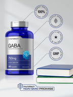Horbäach GABA 750mg | 180 Cápsulas de Gamma Aminobutírico | Suplemento No Transgénico y Sin Gluten