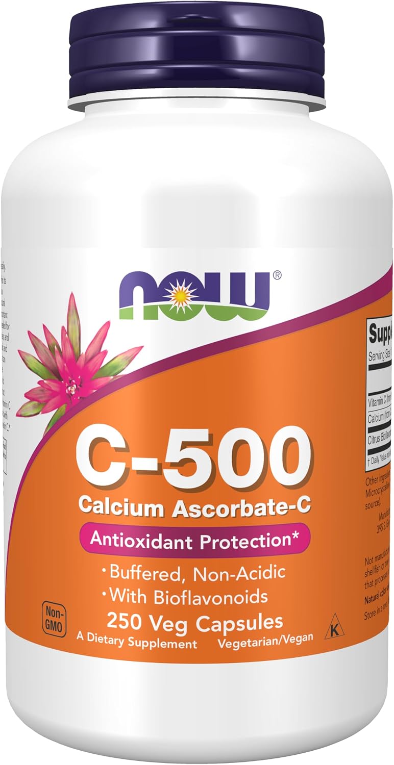 NOW Foods Vitamina C-500 Ascorbato Cálcico, 250 Cápsulas Vegetales