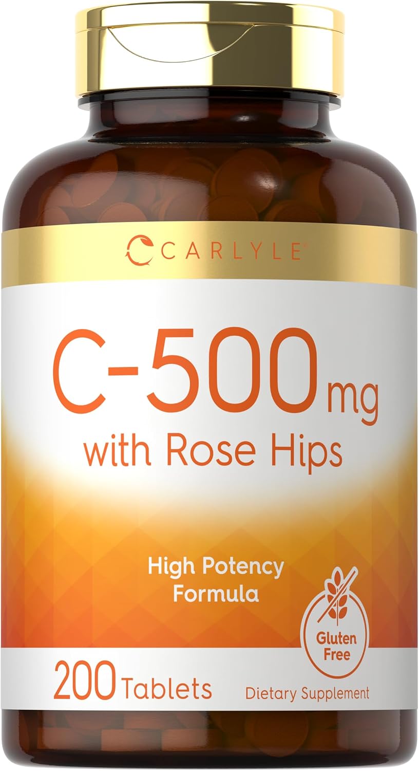 Carlyle Vitamina C 500mg con Escaramujo | 200 Comprimidos | Fórmula de Alta Potencia | Vegetariano, No-GMO, Sin Gluten