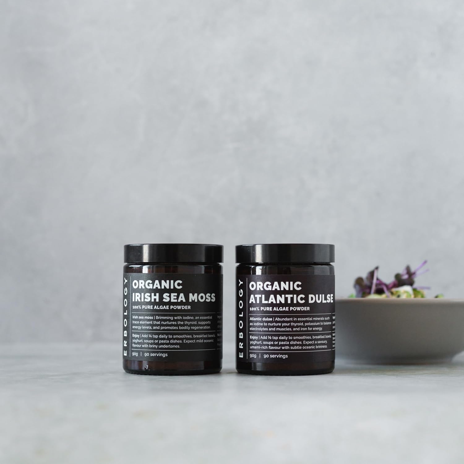 Erbology Polvo de Dulse Orgánico del Atlántico 3.2 oz (90 g) - 90 Porciones - Rico en Yodo y Hierro - Sin OGM