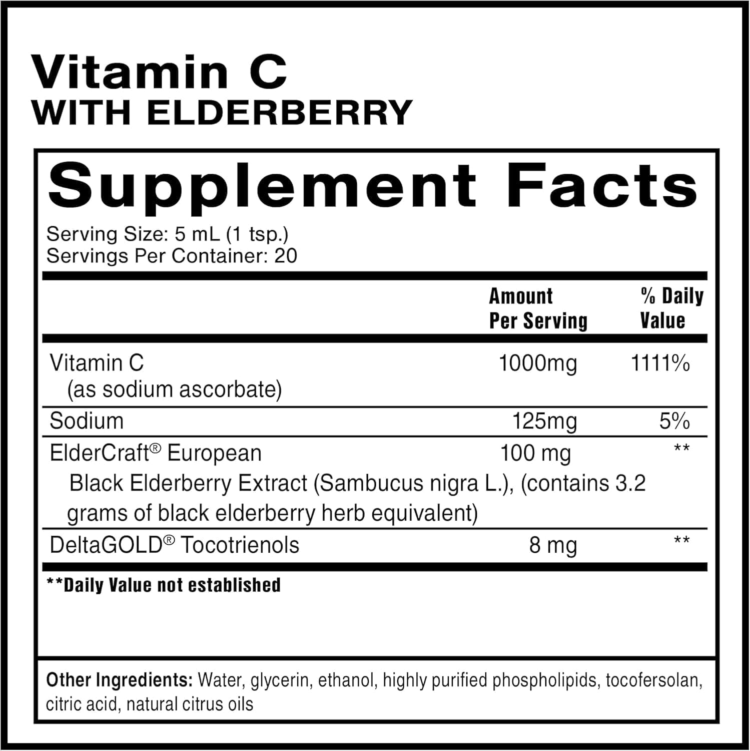 Quicksilver Scientific Liposomal Vitamin C + Elderberry 1000mg - Tónico antioxidante con saúco y tocotrienoles (100 ml)