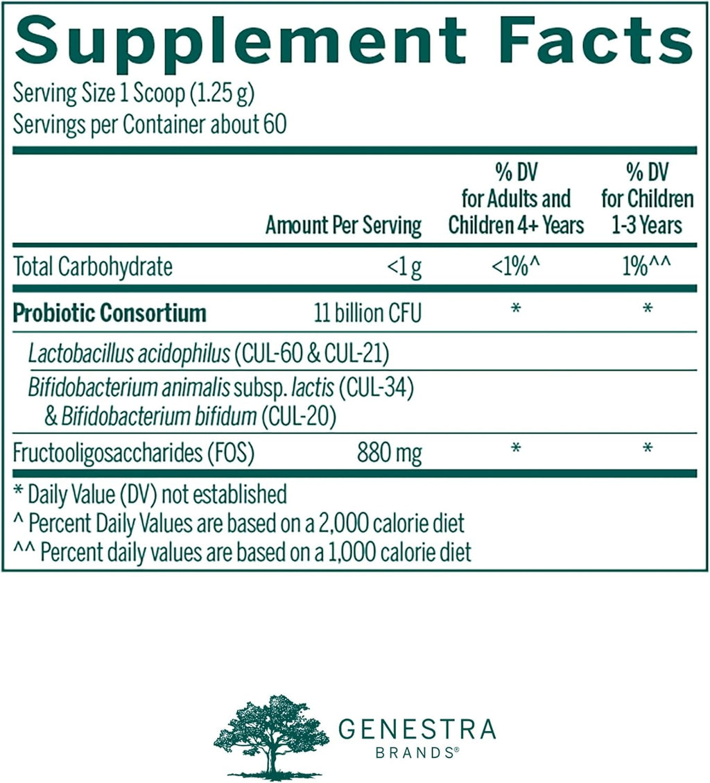 Genestra Brands HMF Powder | Cuatro Cepas de Probióticos para la Salud Intestinal | 2.6 oz