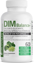 Bronson DIM Balance+ con Calcio D-Glucarato, Extracto de Brotes de Brócoli y Vitamina D3 | 200 mg de DIM por Cápsula | Apoya el Metabolismo del Estrógeno y el Equilibrio Hormonal | 60 Cápsulas Vegetales