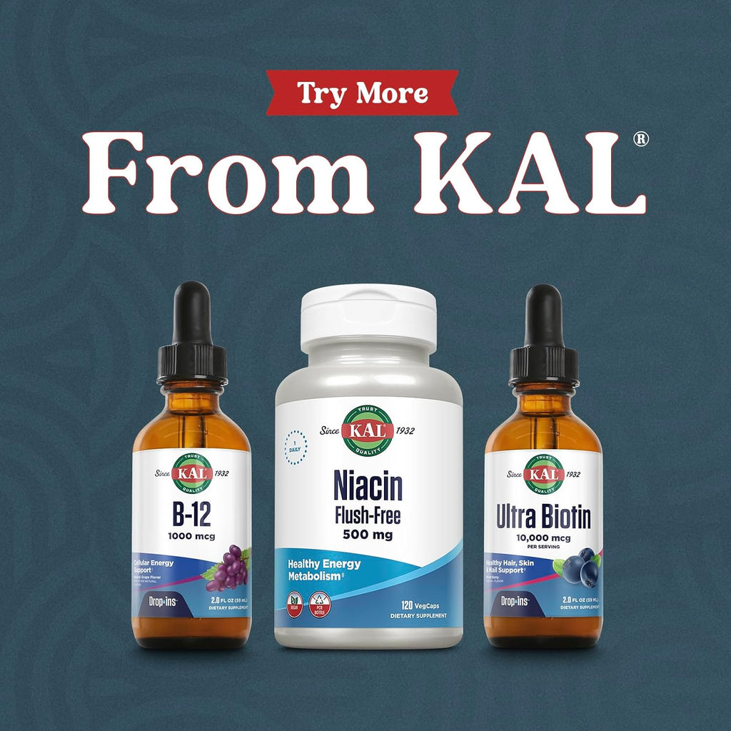 KAL B12 1000 mcg DropIns, Líquido de Vitamina B12 de Alta Absorción, Sabor Natural a Uva, 196 Dosis, 60 ml