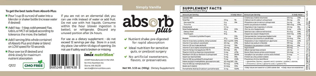Elemental Shake – Polvo Nutritivo sin Lactosa y sin Caseína (100 g, Vainilla Simple)