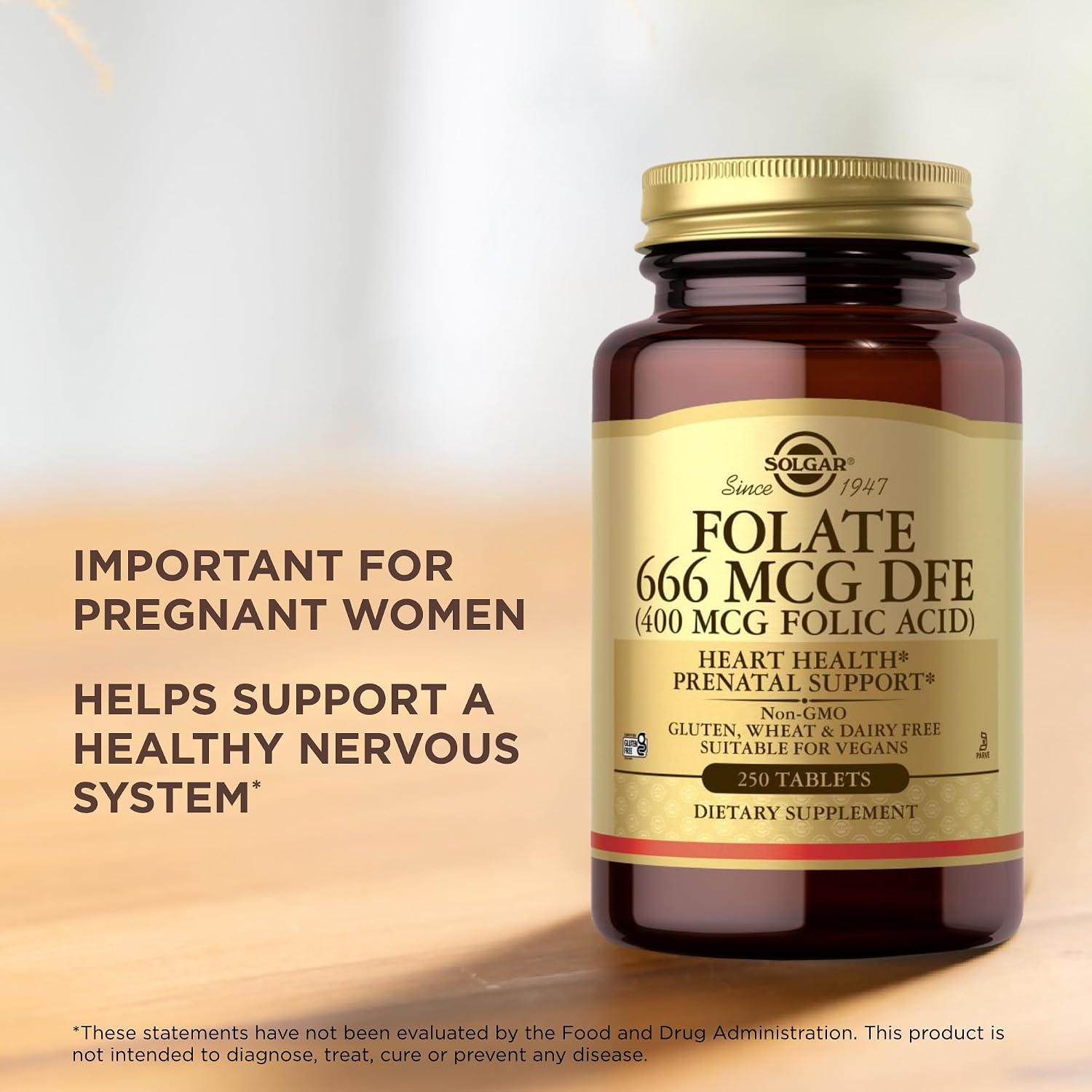Solgar Folic Acid Tablets, 400 mcg, 250 Count