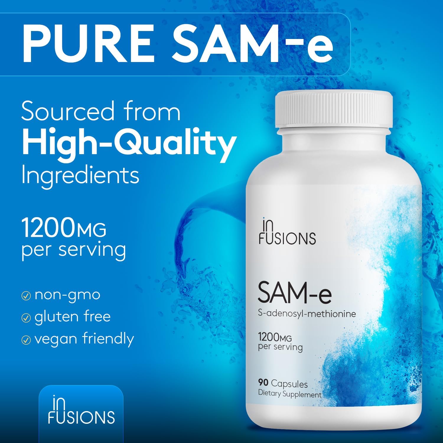 Infusions Maximum Strength Pure SAM-e 1200mg 90 Cápsulas Vegetales (S-adenosilmetionina)