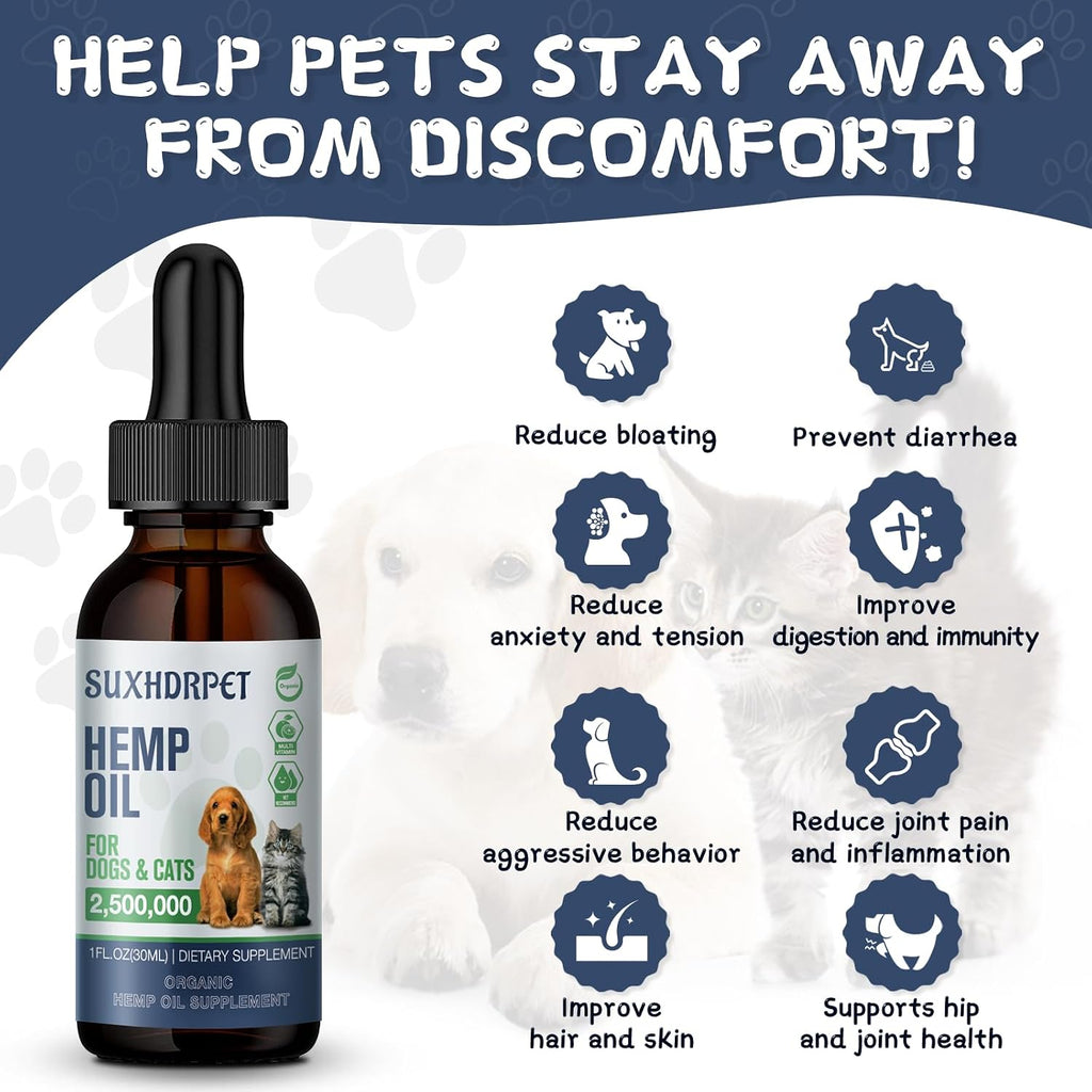 Organic Hemp Oil para Perros y Gatos - Aceite de Cáñamo con Omega 3, 6, 9 - Paquete de 2