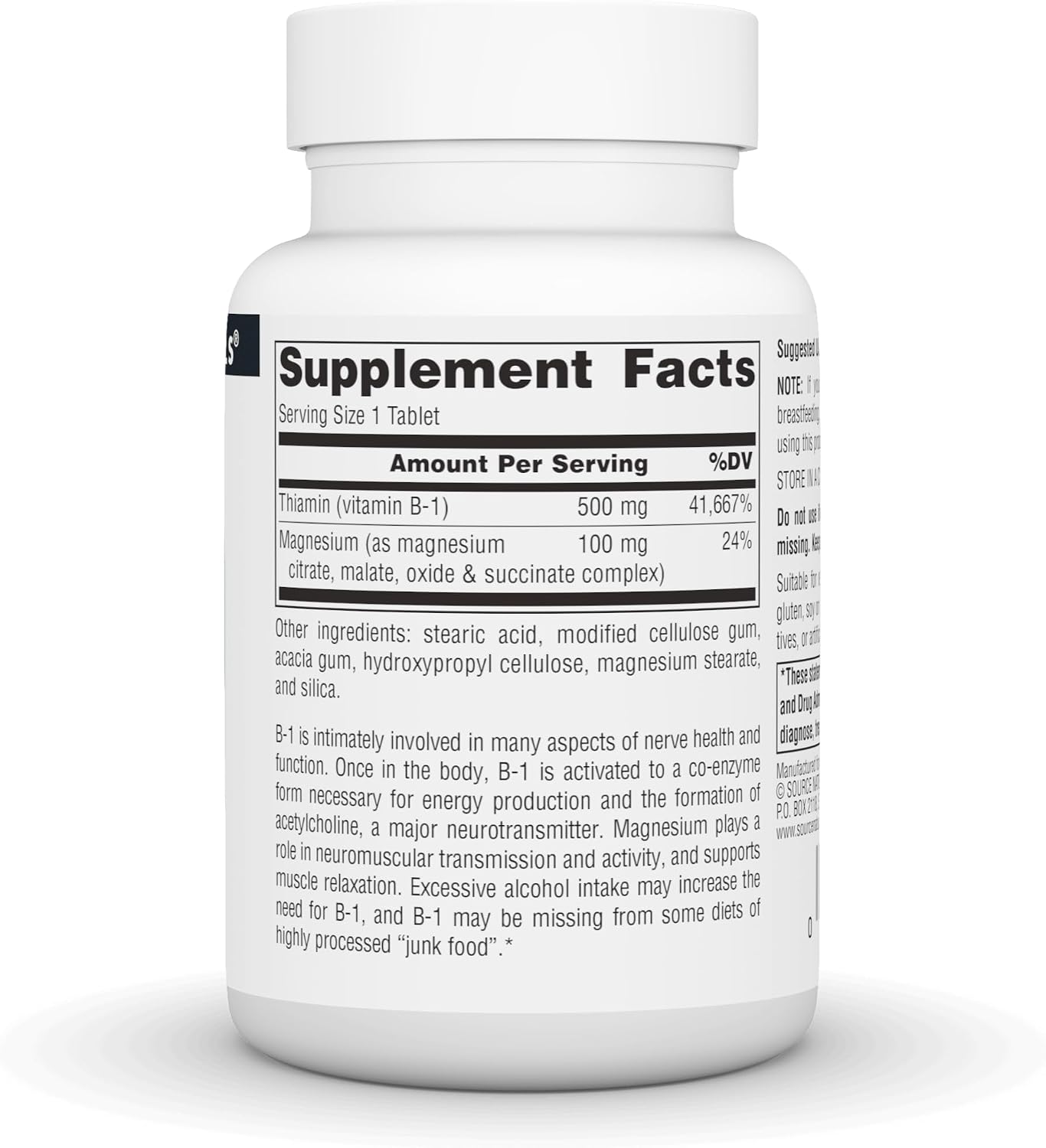 Source Naturals Vitamina B1 (Tiamina) 500 mg, 50 Comprimidos