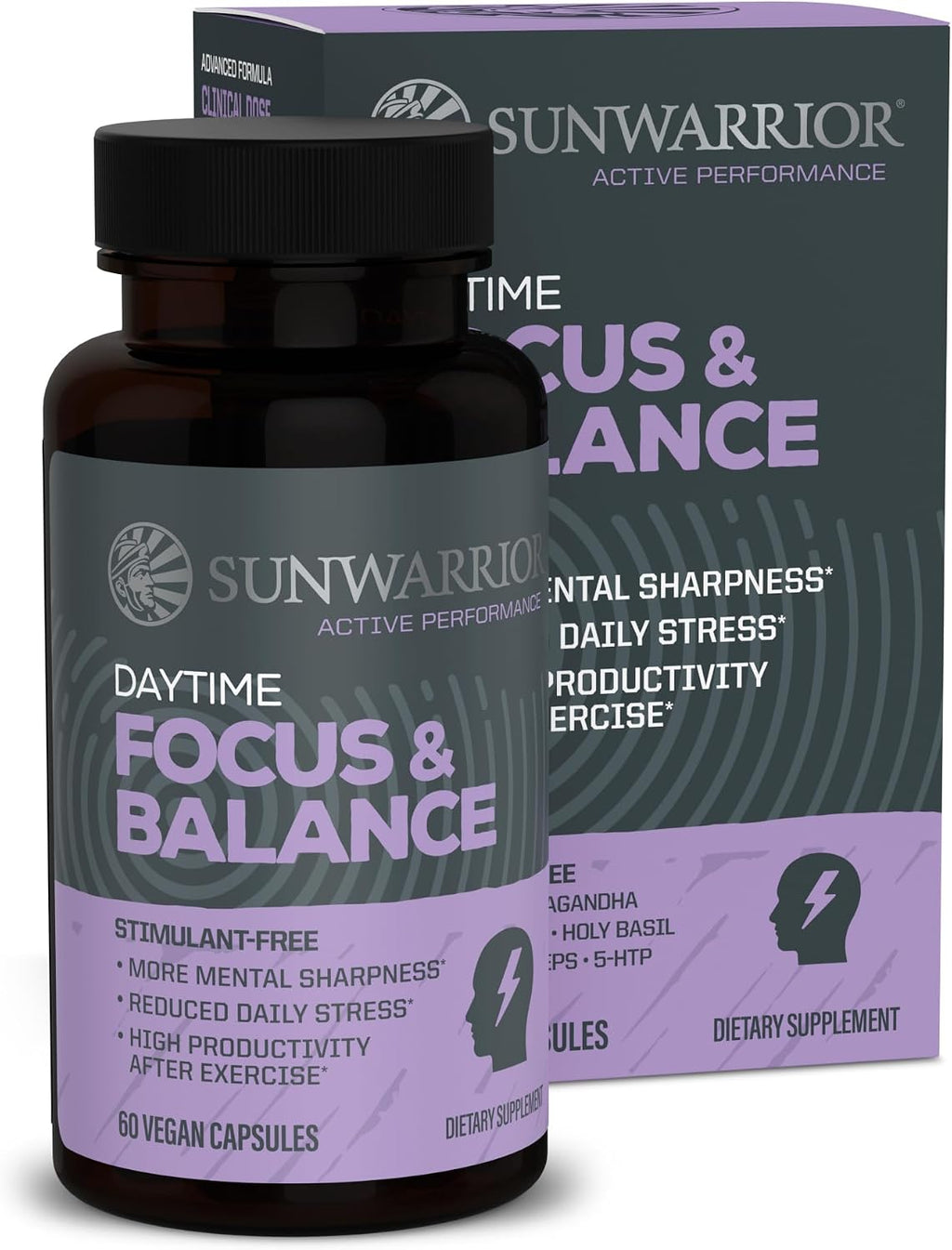 Active Focus & Balance de Sunwarrior - Nootrópico con Ashwagandha, Rhodiola y Reishi - 60 Cápsulas Veganas