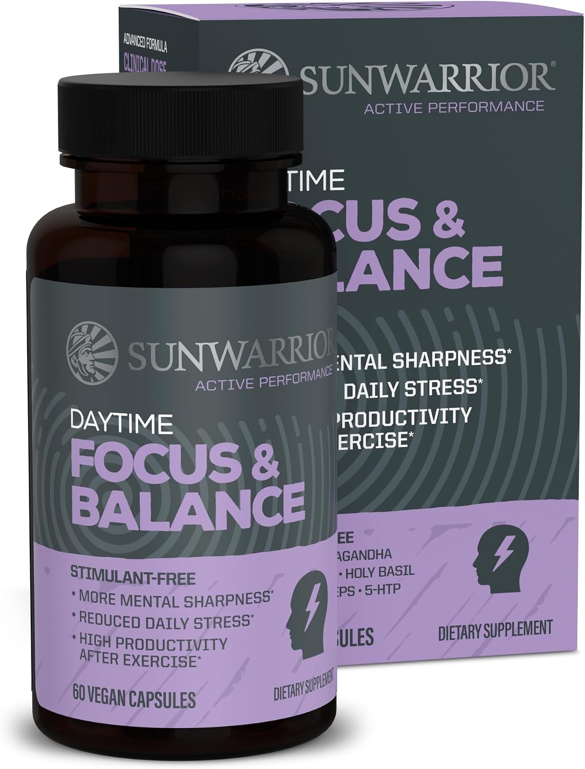 Active Focus & Balance de Sunwarrior - Nootrópico con Ashwagandha, Rhodiola y Reishi - 60 Cápsulas Veganas