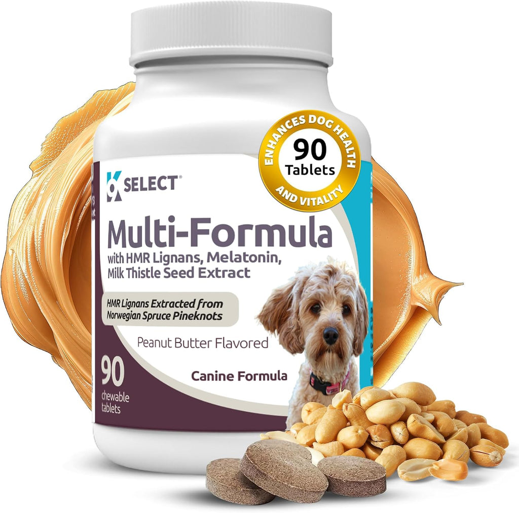 K9 Select Multivitamínico para Perros Grandes - Lignanos, Melatonina, Cardo Mariano - 90 Comprimidos Sabor Carne