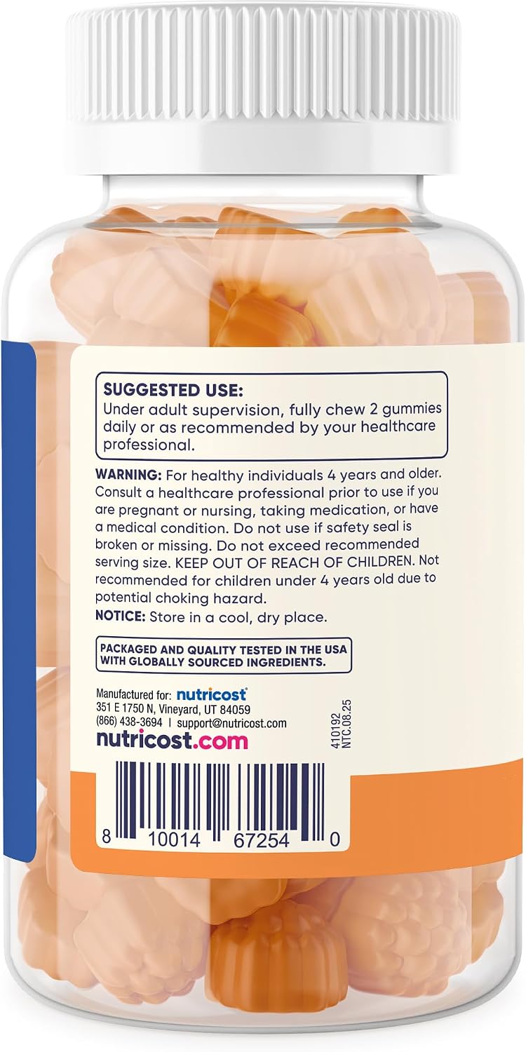 Nutricost Kids Vitamin C Gummies (250 mg) - 120 Gominolas Sabor Naranja Natural, Sin Gluten, Sin Jarabe de Maíz