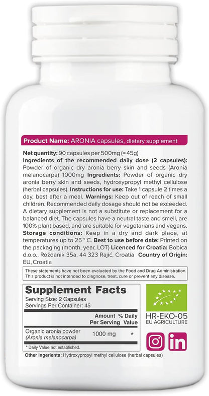 Cápsulas de Aronia Ecológica – Chokeberry Negro – 500 mg, 90 Cápsulas Veganas – Image 2