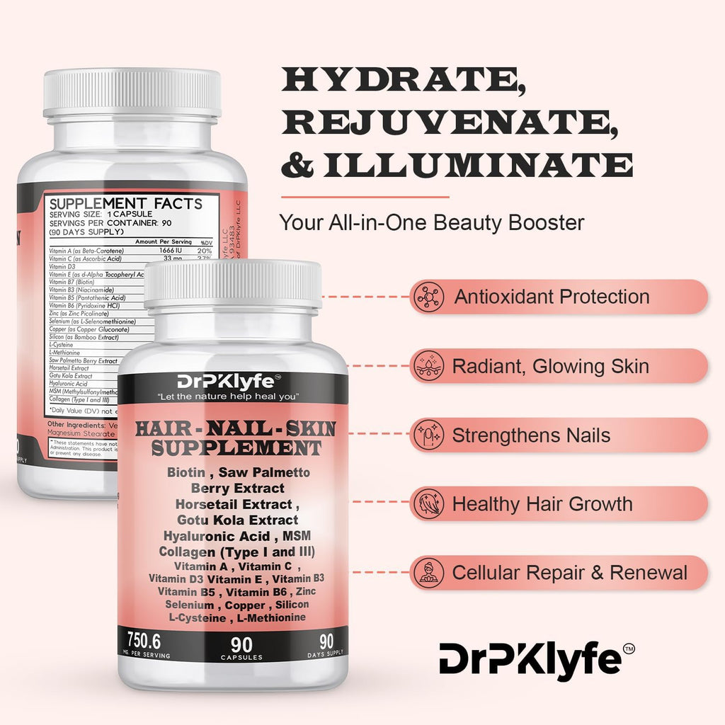 DrPKLyfe Complemento para Cabello, Uñas y Piel - 90 Cápsulas