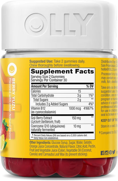 OLLY Extra Strength Daily Energy Gominolas de Vitamina B12, CoQ10 y Goji Berry - Sin Cafeína - 60 Gominolas Sabor Berry Yuzu – Image 6