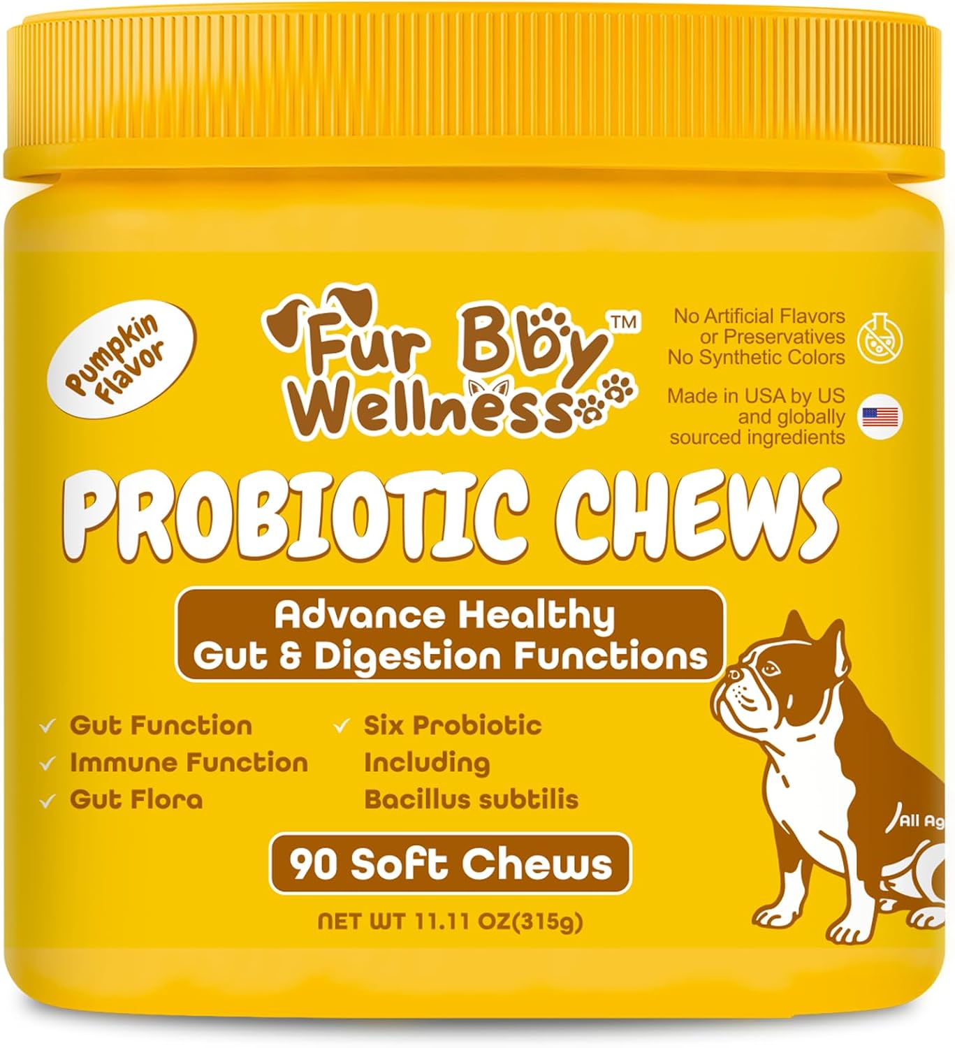 Probióticos Vet Strength para Perros - Alivio Digestivo e Inmunitario - Sabor Calabaza, 90 Masticables