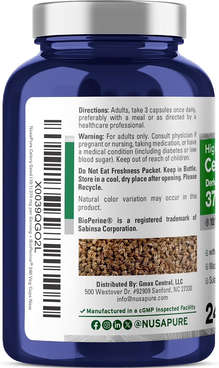 NusaPure Cápsulas de Semillas de Apio, 375 mg, 240 Cápsulas Veganas (No-GMO, Vegano)