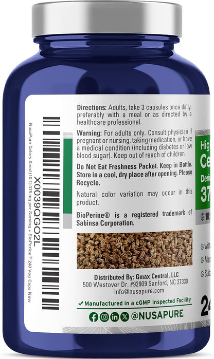 NusaPure Cápsulas de Semillas de Apio, 375 – Ingrediente adicional: Bioperina (extracto de pimienta negra) para – Image 3