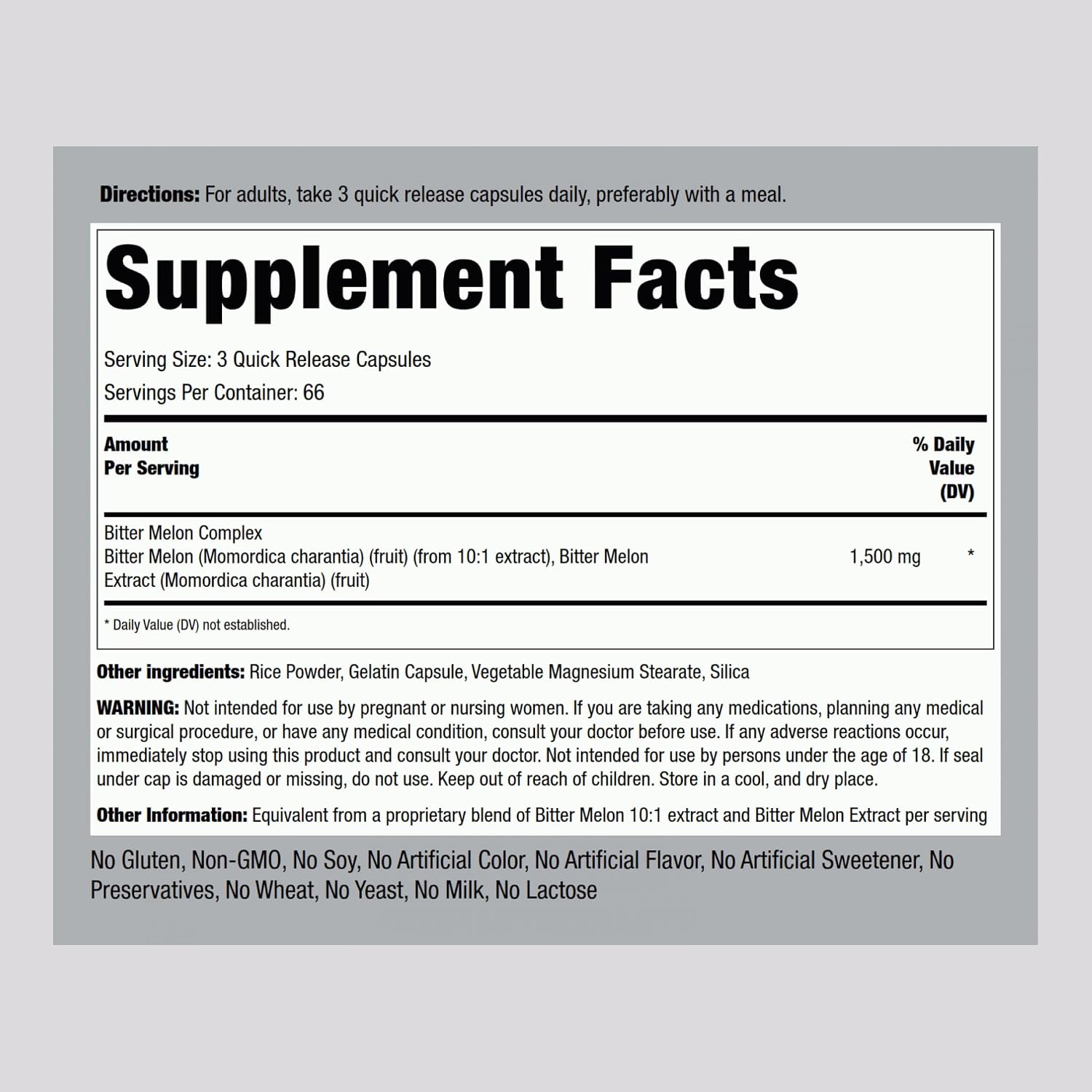 Piping Rock Cápsulas de Melón Amargo | 200 Cápsulas | Extracto Herbal Complejo | Momordica Charantia | Sin OGM, Sin Gluten