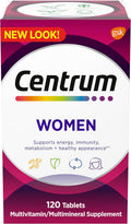 Centrum Multivitamin for Women, Multivitamínico/Multimineral con Hierro, Vitamina D3, Vitaminas B y Antioxidantes C y E, Sin Gluten, Sin OGM - 120 Comprimidos