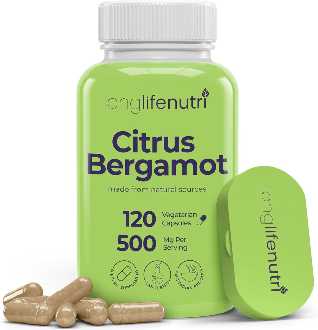 Extracto de Bergamota 500mg - 120 Cápsulas Vegetarianas - 40% Flavanonas Polifenólicas - 4 Meses de Suministro - Antioxidante Natural - LongLifeNutri