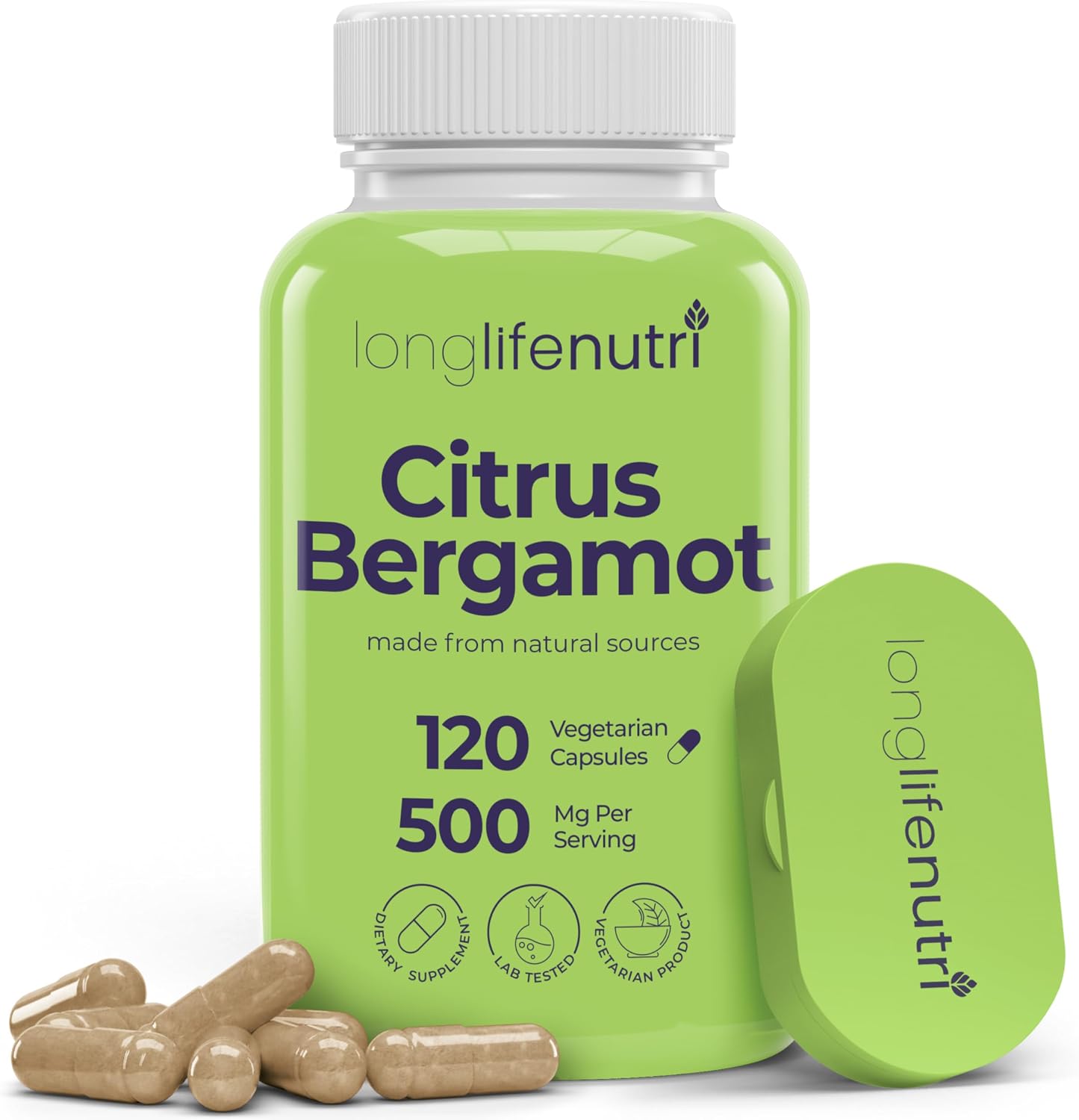 Extracto de Bergamota 500mg - 120 Cápsulas Vegetarianas - 40% Flavanonas Polifenólicas - 4 Meses de Suministro - Antioxidante Natural - LongLifeNutri