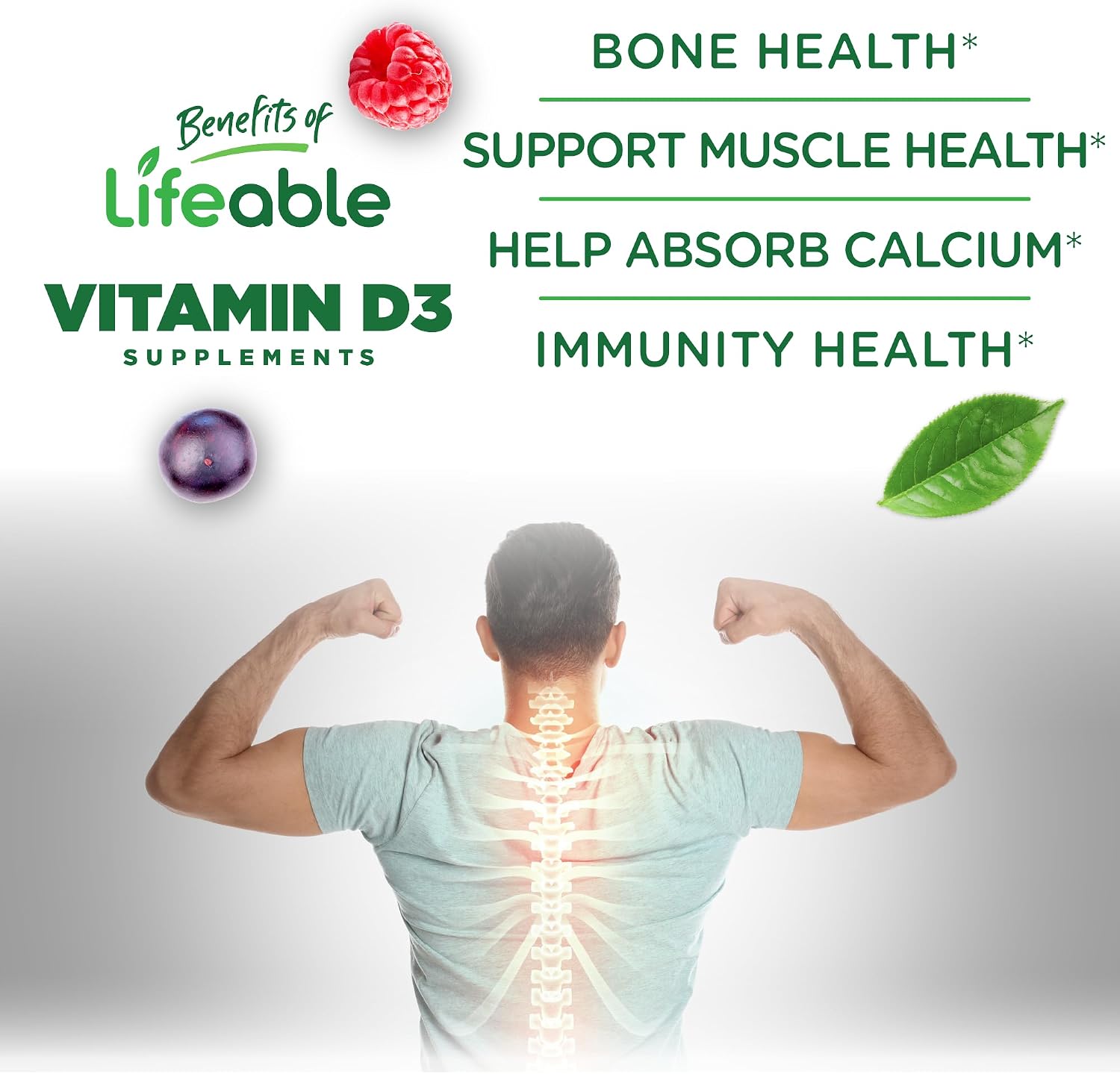 Lifeable Vitamina D3 10000 IU Gummies - Sabor Fresa - 90 Gummies