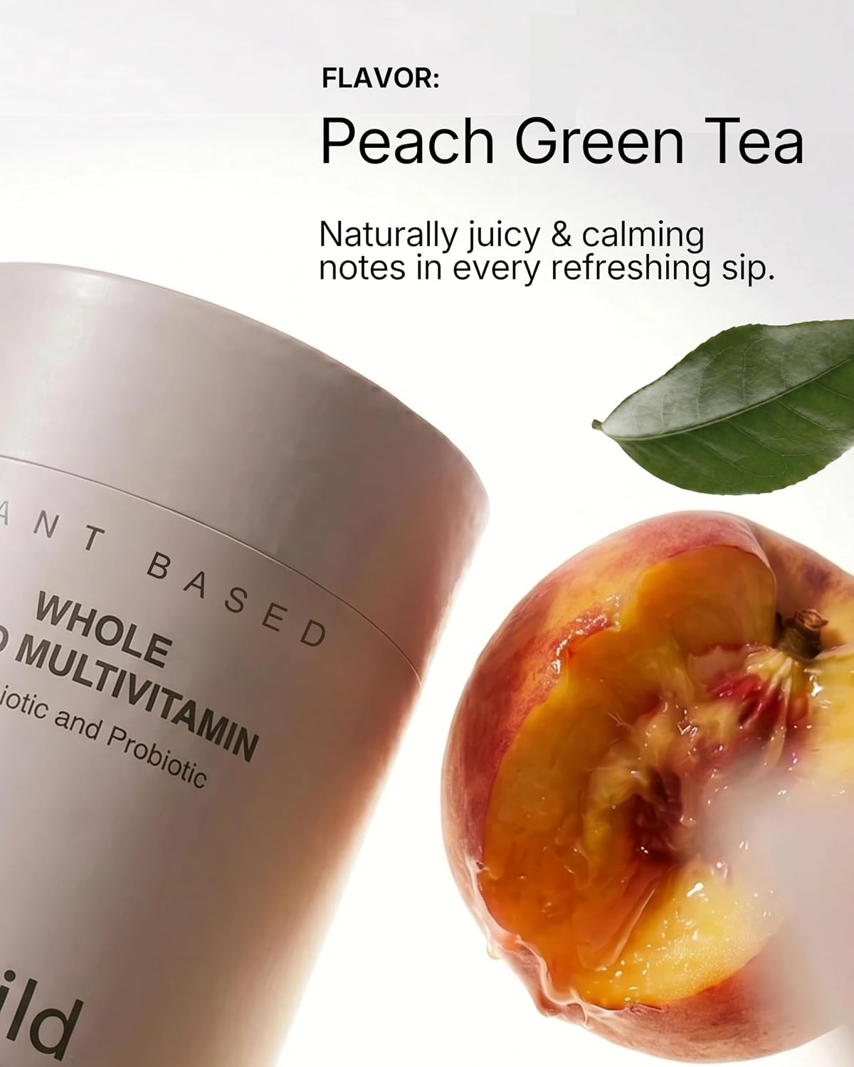 B.WILD Plant-Based Multivitamin Superfood Drink Mix – Refreshing Peach Green Tea – 30 Servings – Vegan, Gluten-Free