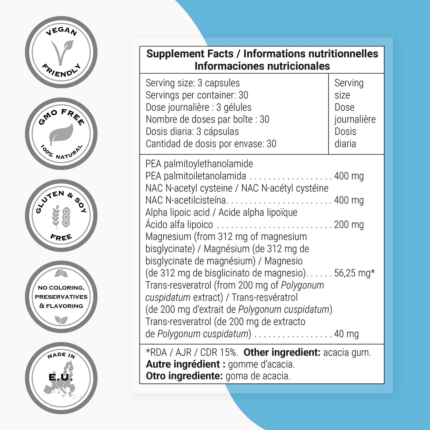 Supersmart Endovarian Support (Fórmula Avanzada) - Suplemento Natural con PEA, NAC, ALA, Magnesio, Trans-Resveratrol | No GMO y Sin Gluten - 90 Cápsulas Vegetales