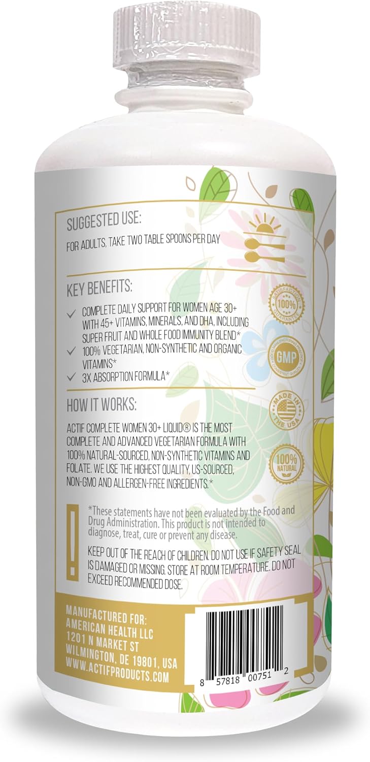 ACTIF Liquid Daily Multivitamin for Women Age 30+ with 40+ Advanced Factors – Non GMO, Made in USA, 32oz