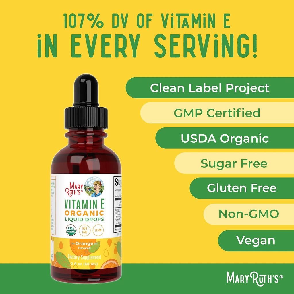 MaryRuth Organics USDA Vitamin E Liquid Drops 2 Month Supply | Bone and Joint Health | Cognitive Health for Adults and Kids | Sugar Free, Vegan, Non-GMO, Gluten Free | 2 Ounces