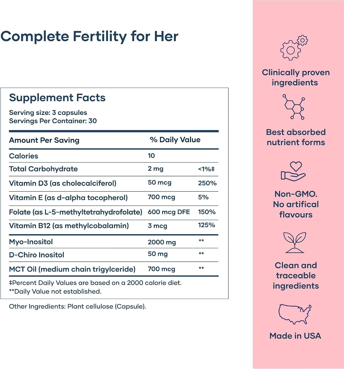 BabyRx Complete Fertility+ – Suplemento de Fertilidad con Myo-Inositol, D-Chiro Inositol, Folato, Vitamina D3 y B12 | 90 Cápsulas