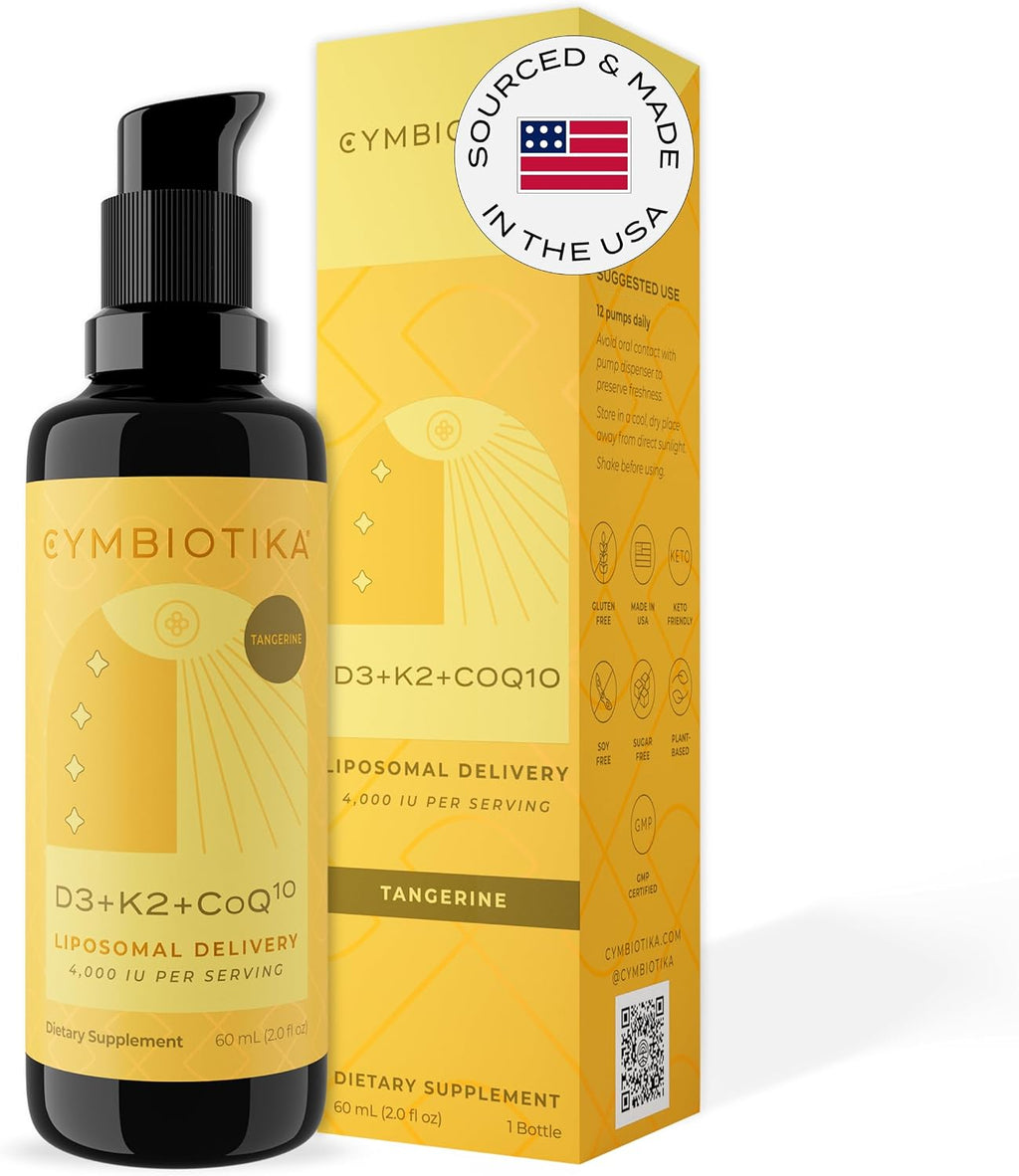 CYMBIOTIKA Vitamina D3 + K2 + CoQ10 Líquido, Sabor Mandarina