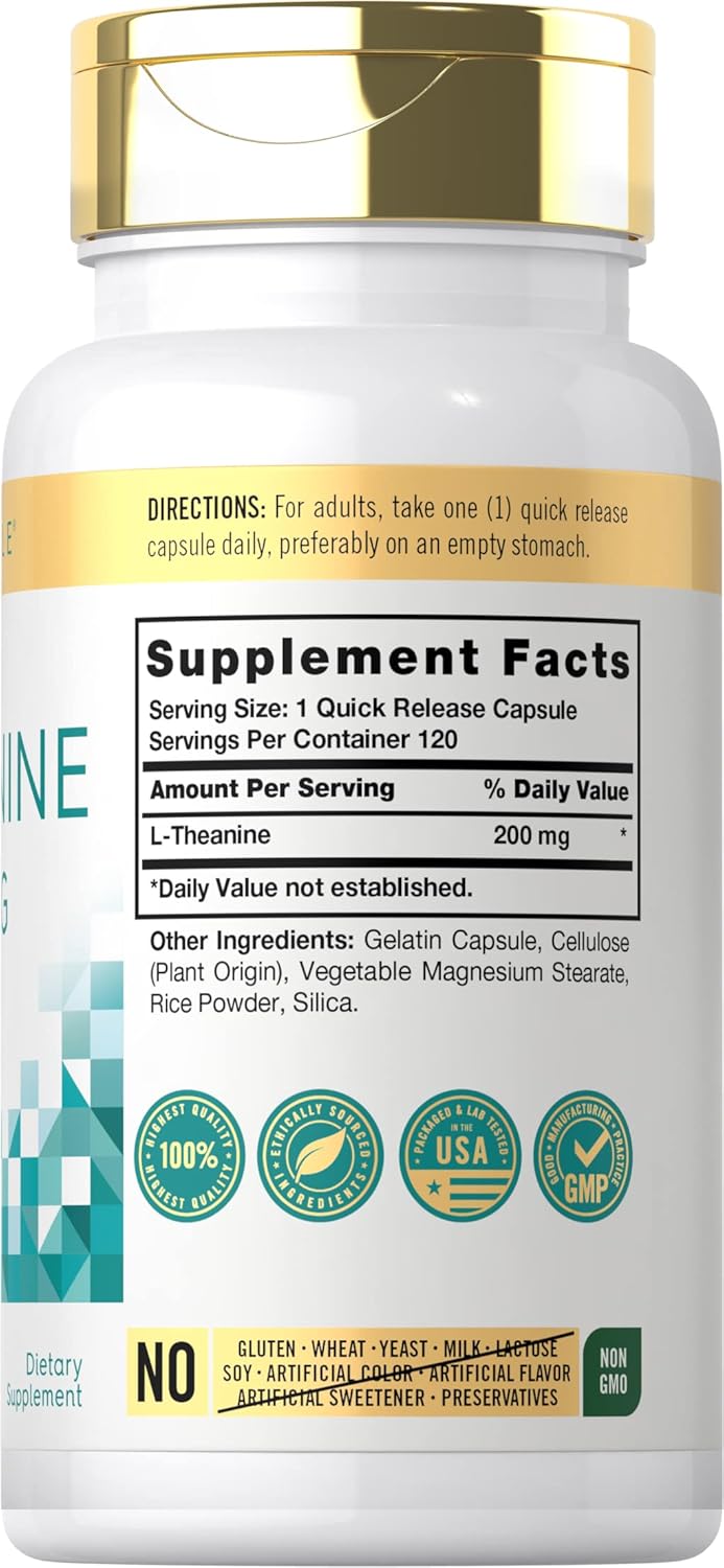 Carlyle L-Theanine 200mg | 120 Cápsulas | Sin OGM, Sin Gluten