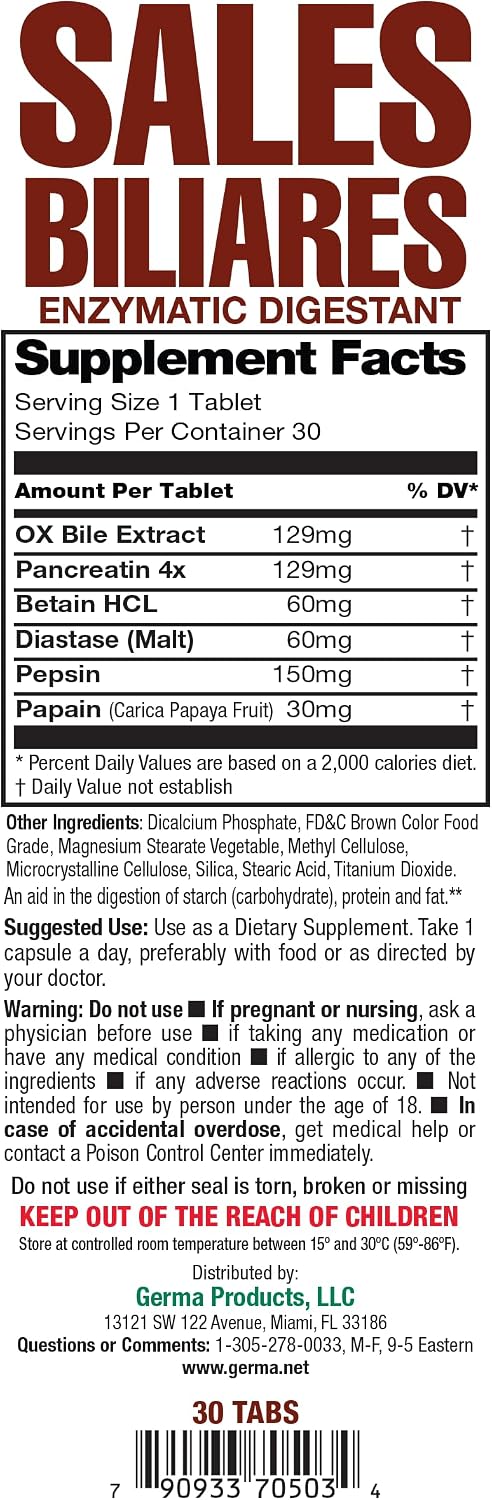Germa Sales Biliares Suplemento Dietético Natural Ayuda Hígado 30 Comprimidos