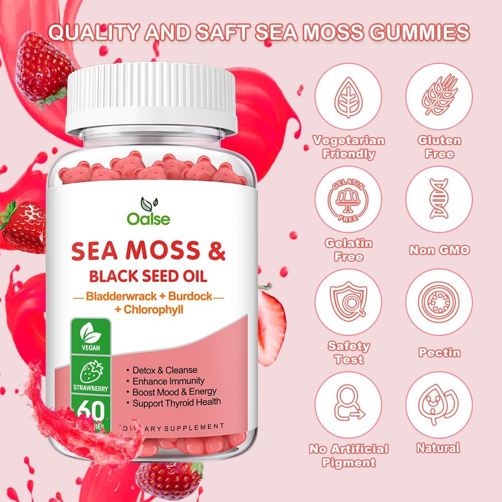 OALSE Gominolas de Sea Moss 8 en 1 - 1800mg Musgo Marino, Clorofila, Vitamina C, D3 y Zinc