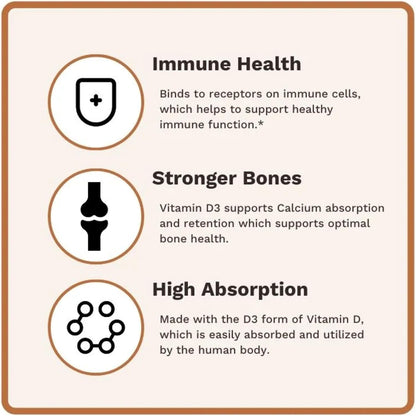Utzy Naturals Vitamina D3 5000 UI | – Sistema inmunitario: Desempeña un papel en el funcionamiento normal del – Image 4