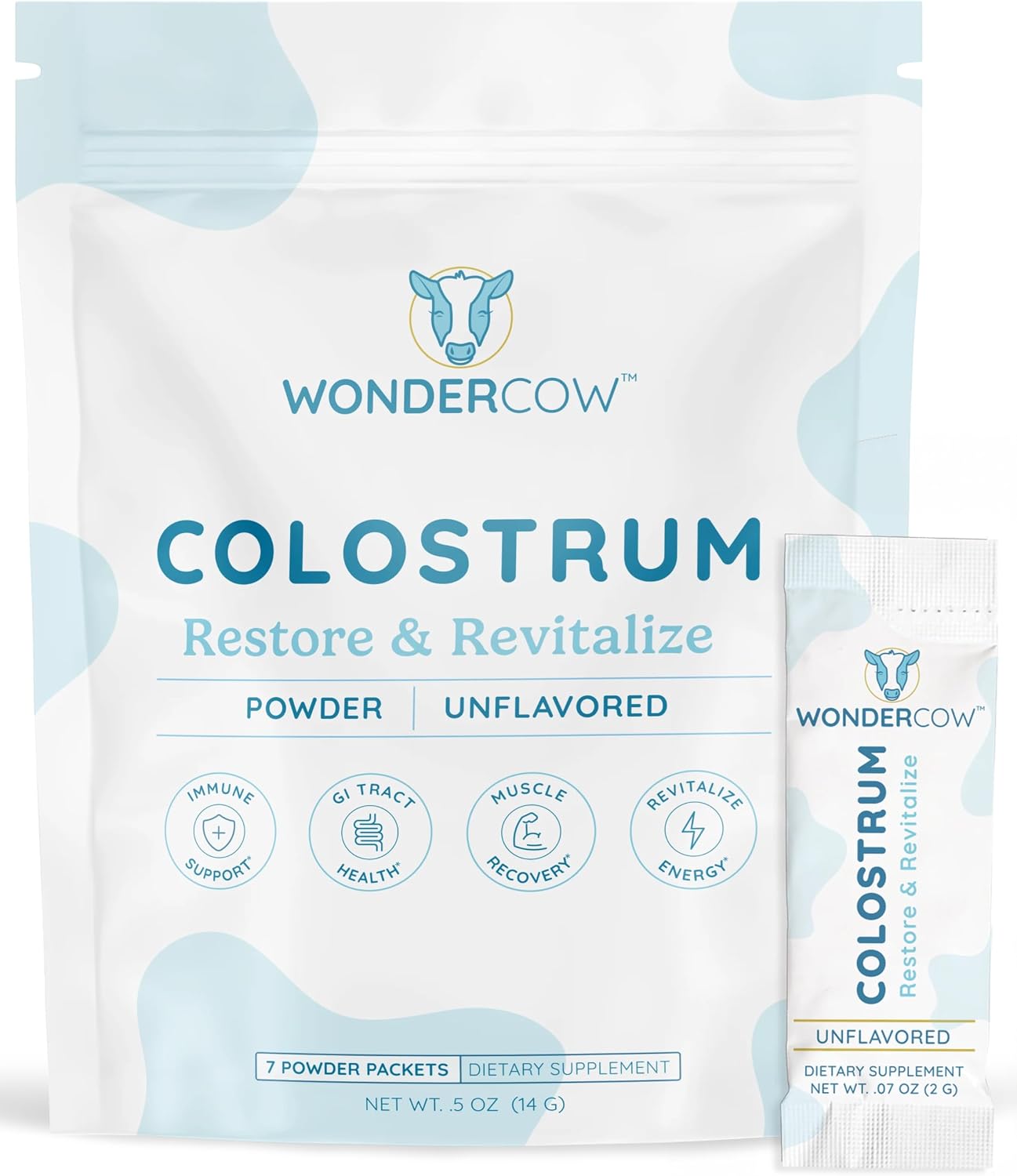 WONDERCOW Colostro en Polvo – Suplemento de Colostro Bovino Entero, Sin Sabor, 30 Dosis