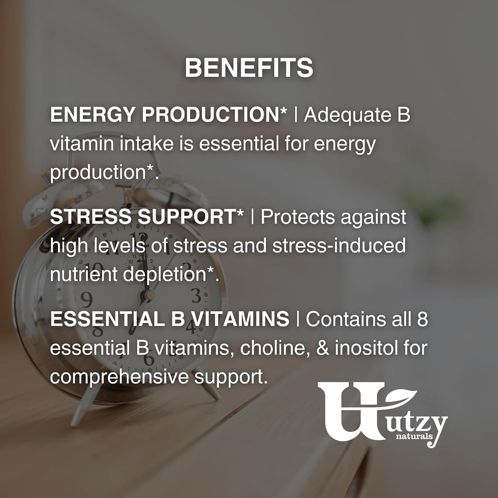 Utzy Naturals Complejo B | Vitaminas B Esenciales con Colina e Inositol | 60 Cápsulas
