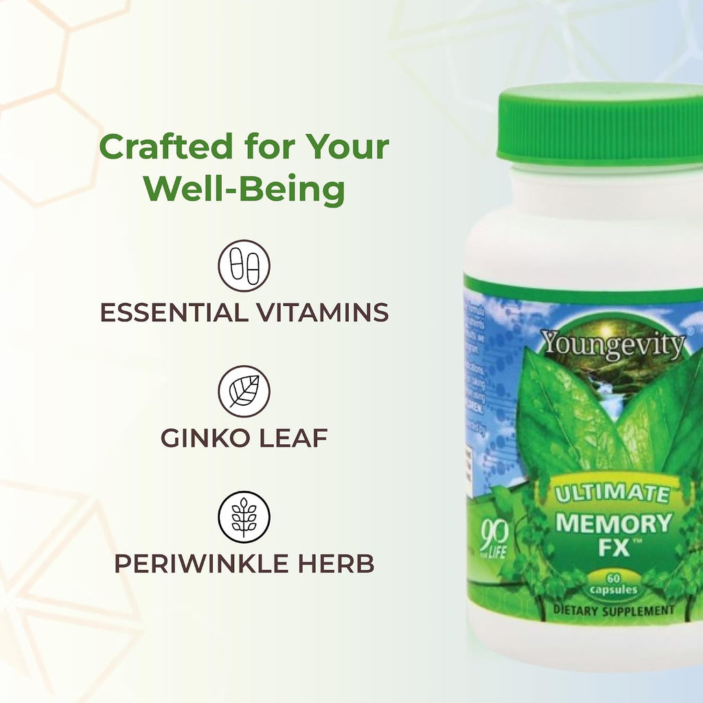 Youngevity Ultimate Memory FX™ - Ginkgo Biloba, Vinca y Vitaminas B para la Memoria (60 Cápsulas)