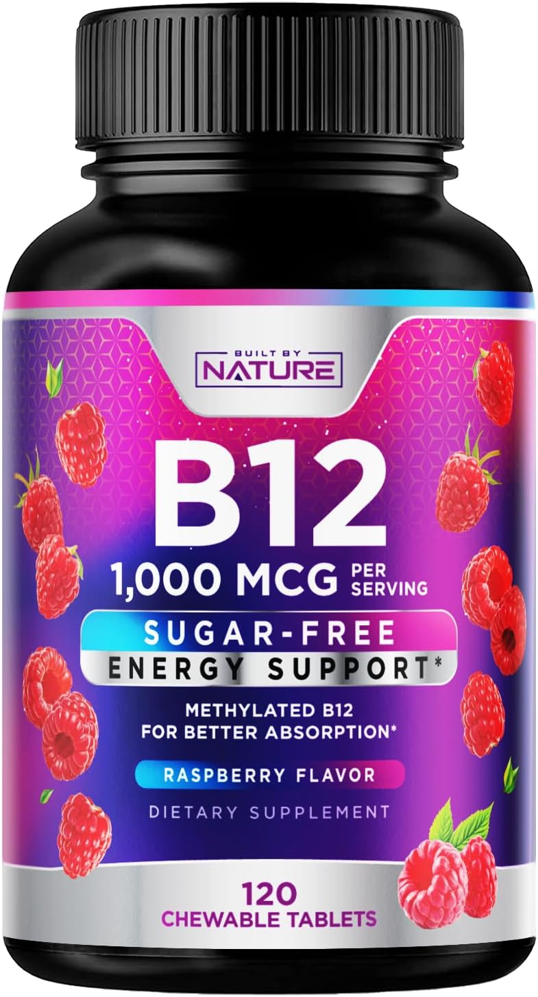 Built by Nature Vitamina B12 1000 mcg Metilcobalamina, Comprimidos Sublinguales Sabor a Bayas, 120 unidades (4 meses)