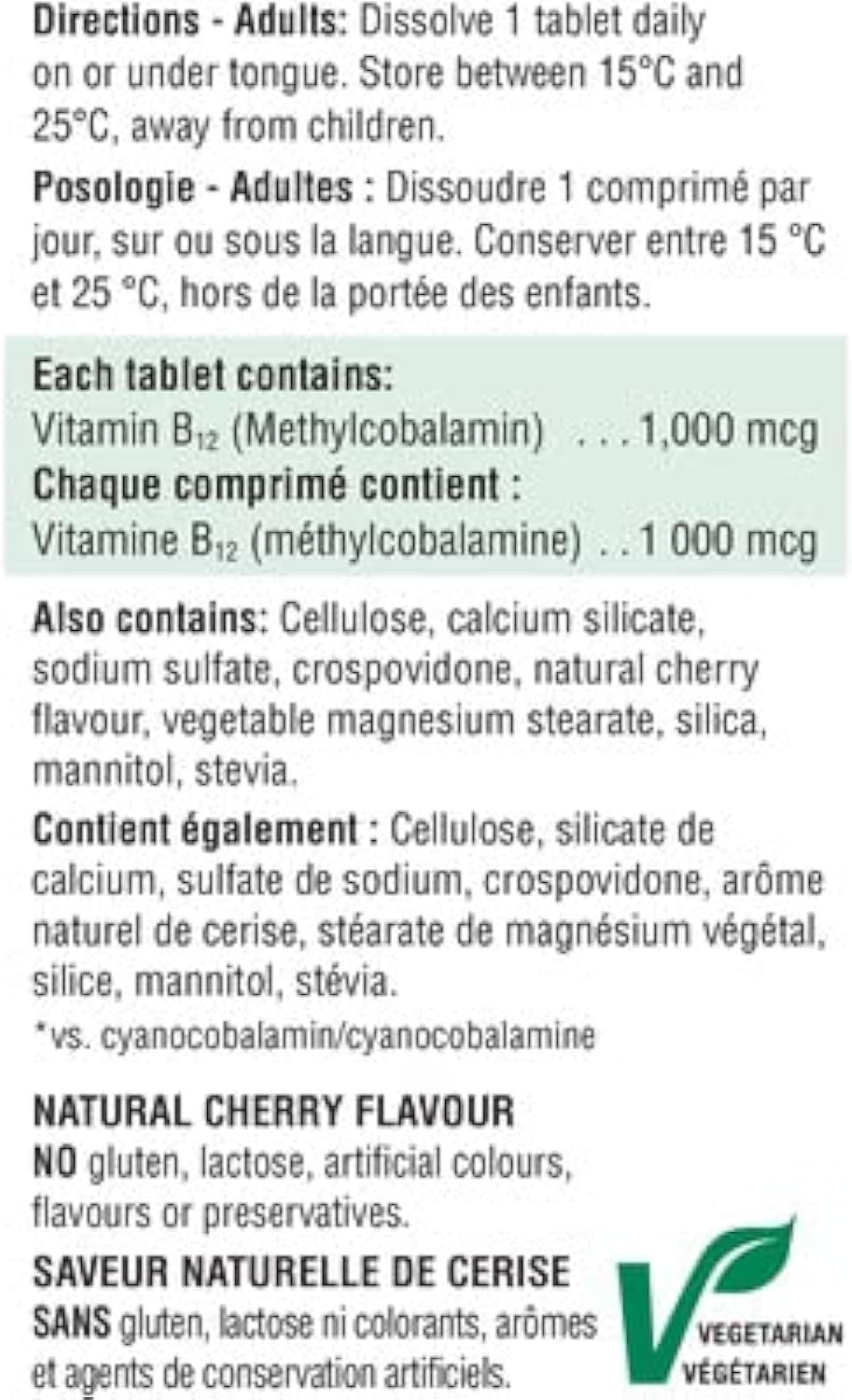 Jamieson Vitamina B12 Metilcobalamina Comprimidos Sublinguales de Disolución Rápida, 1000 mcg, 100 comprimidos