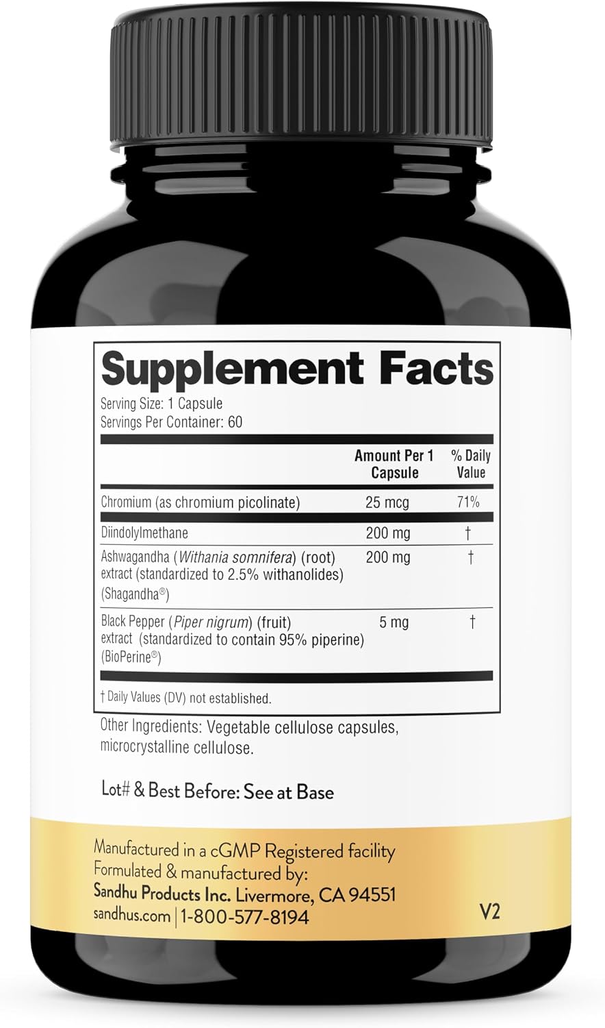 Sandhu's DIM 200 mg - 60 Cápsulas - Diindolilmetano con Ashwagandha y Bioperina