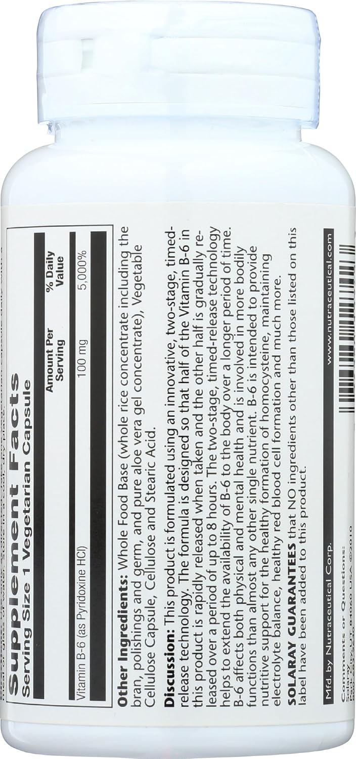 Solaray Vitamina B6 100mg Liberación Prolongada, 60 Comprimidos