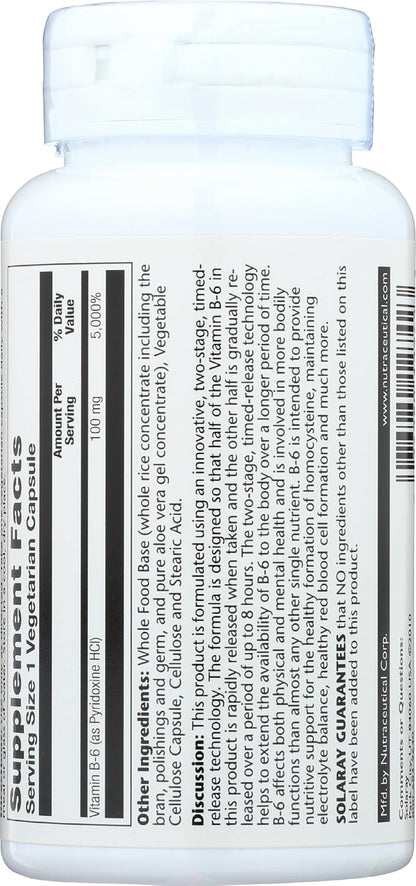 Solaray Vitamina B6 100mg Liberación Prolongada, 60 Comprimidos – Image 2